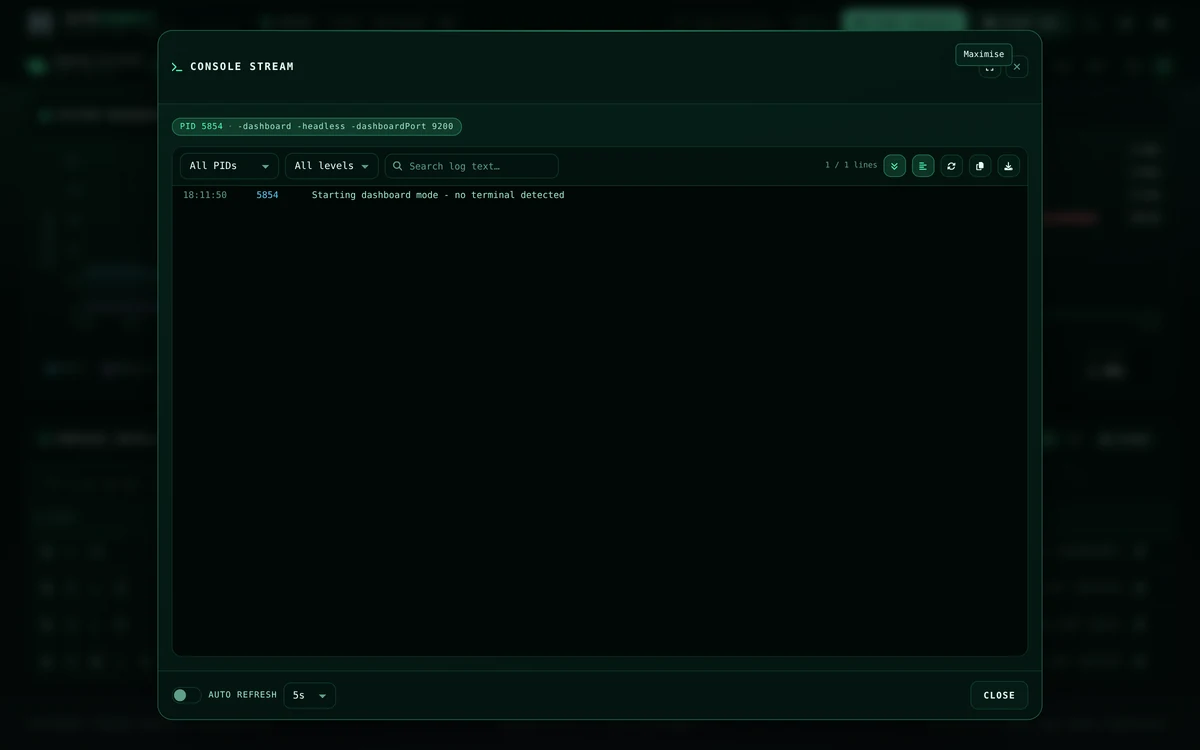 Streaming console log viewer