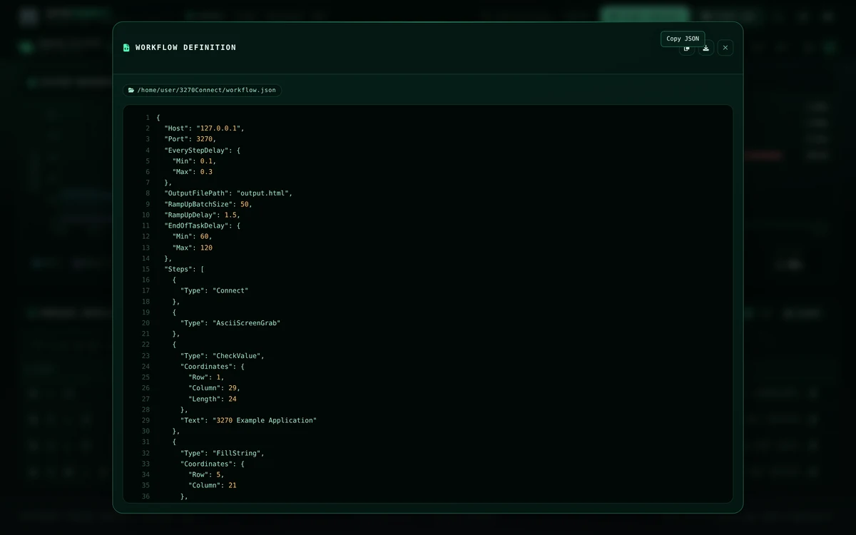 Workflow viewer showing workflow JSON